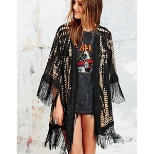 Staring at the stars tie-dye fringe kimono